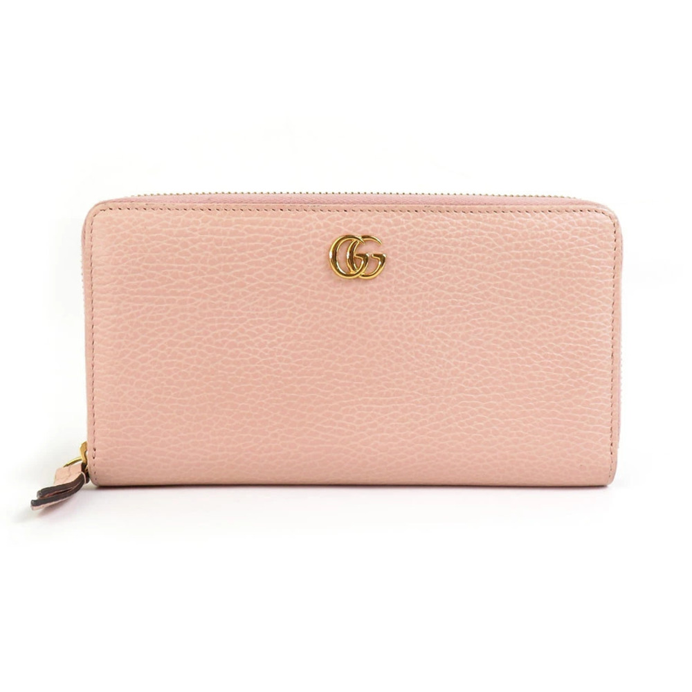 Gucci Round Zip Long Wallet GG Marmont Leather Beige Pink